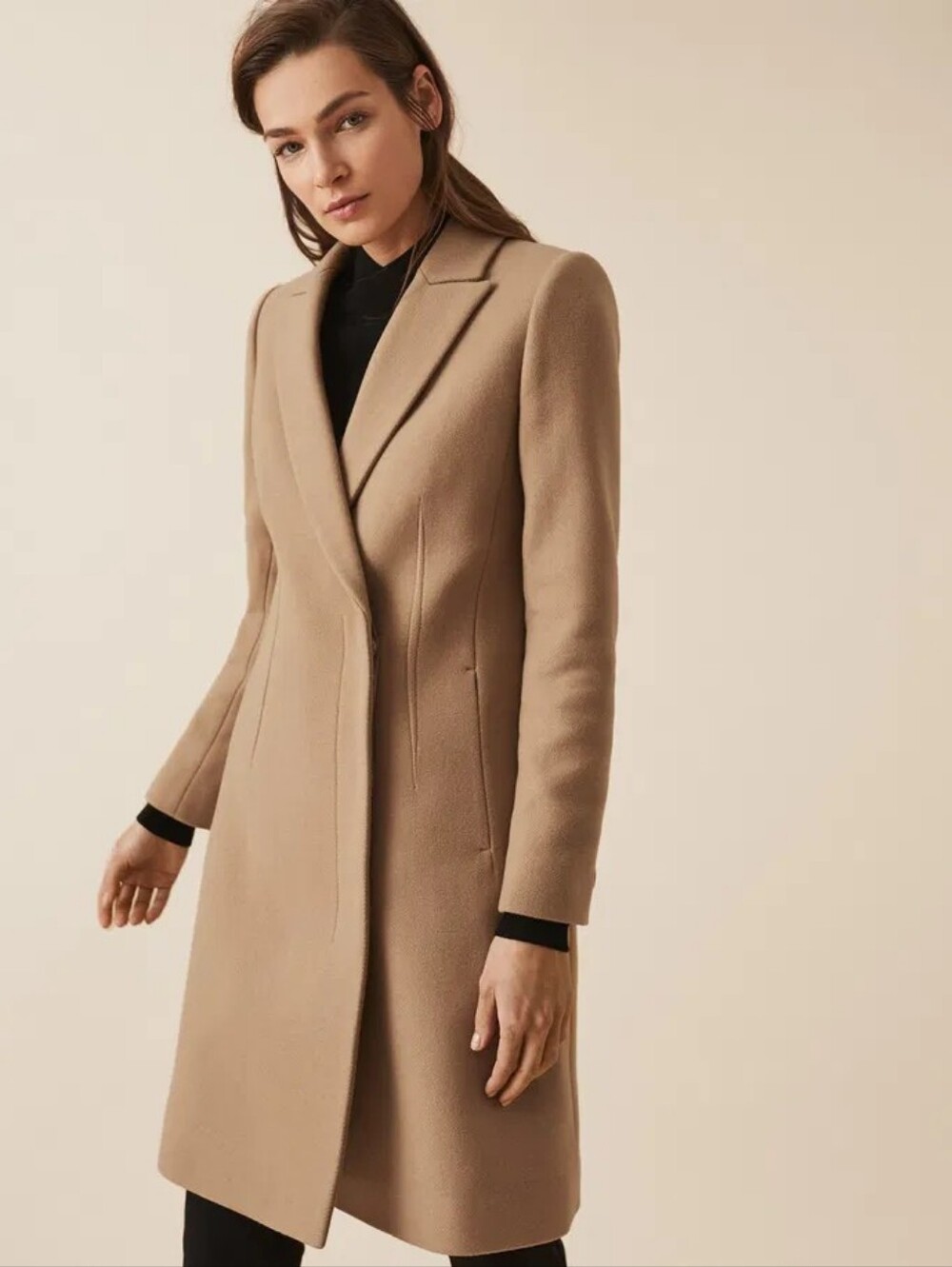 Reiss Santhia Wool Blend Mid Length Coat Camel Sz 2 - Picture 2 of 15